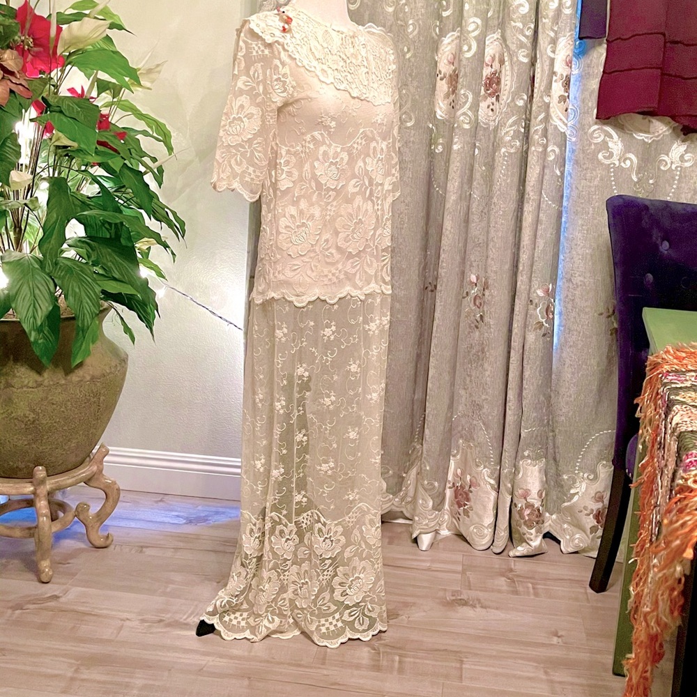 ANTIQUE Vintage  1920s HANDMADE Tambour Needle lace Drop Waist WEDDING dress